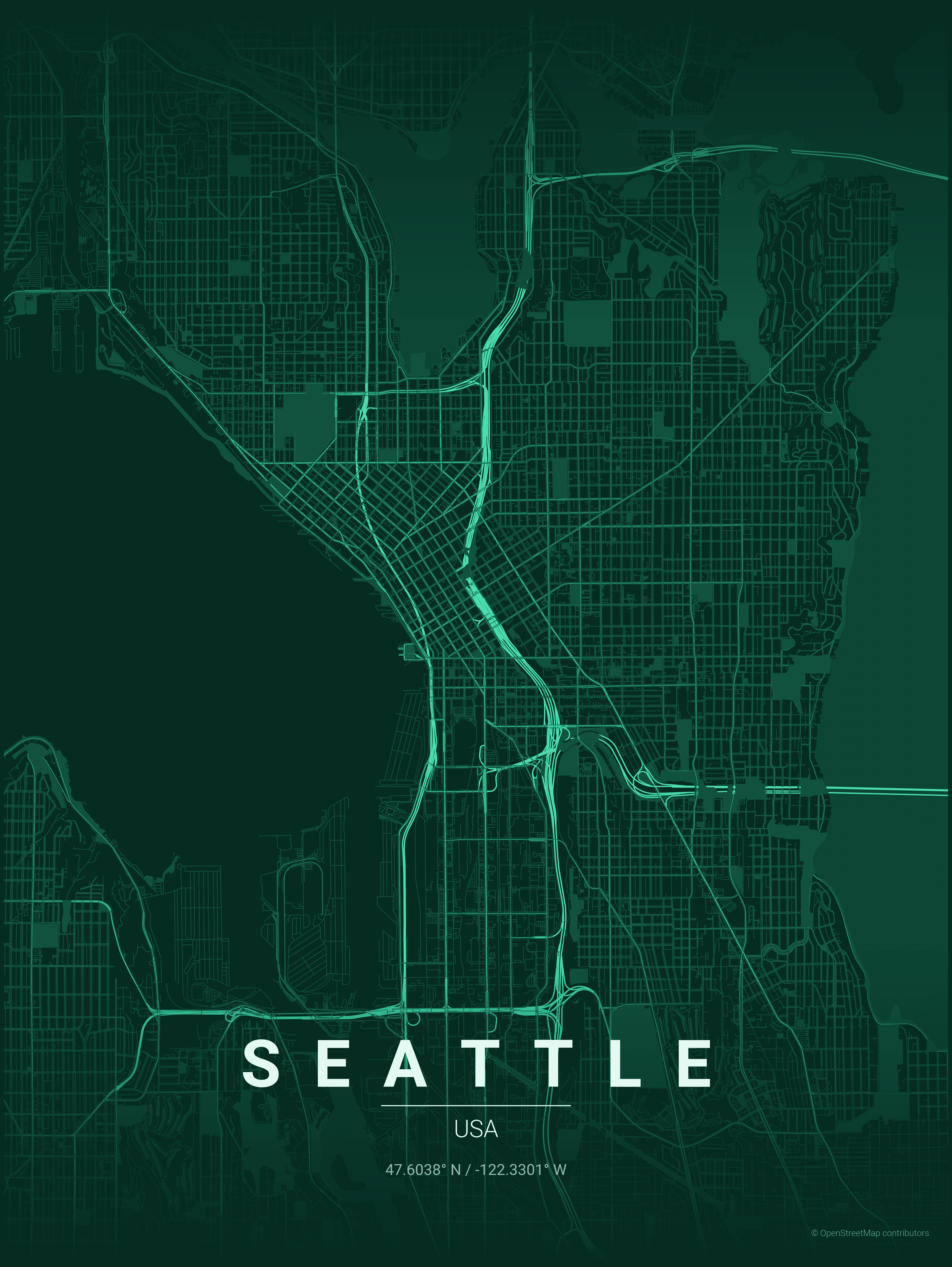 Seattle Emerald map poster