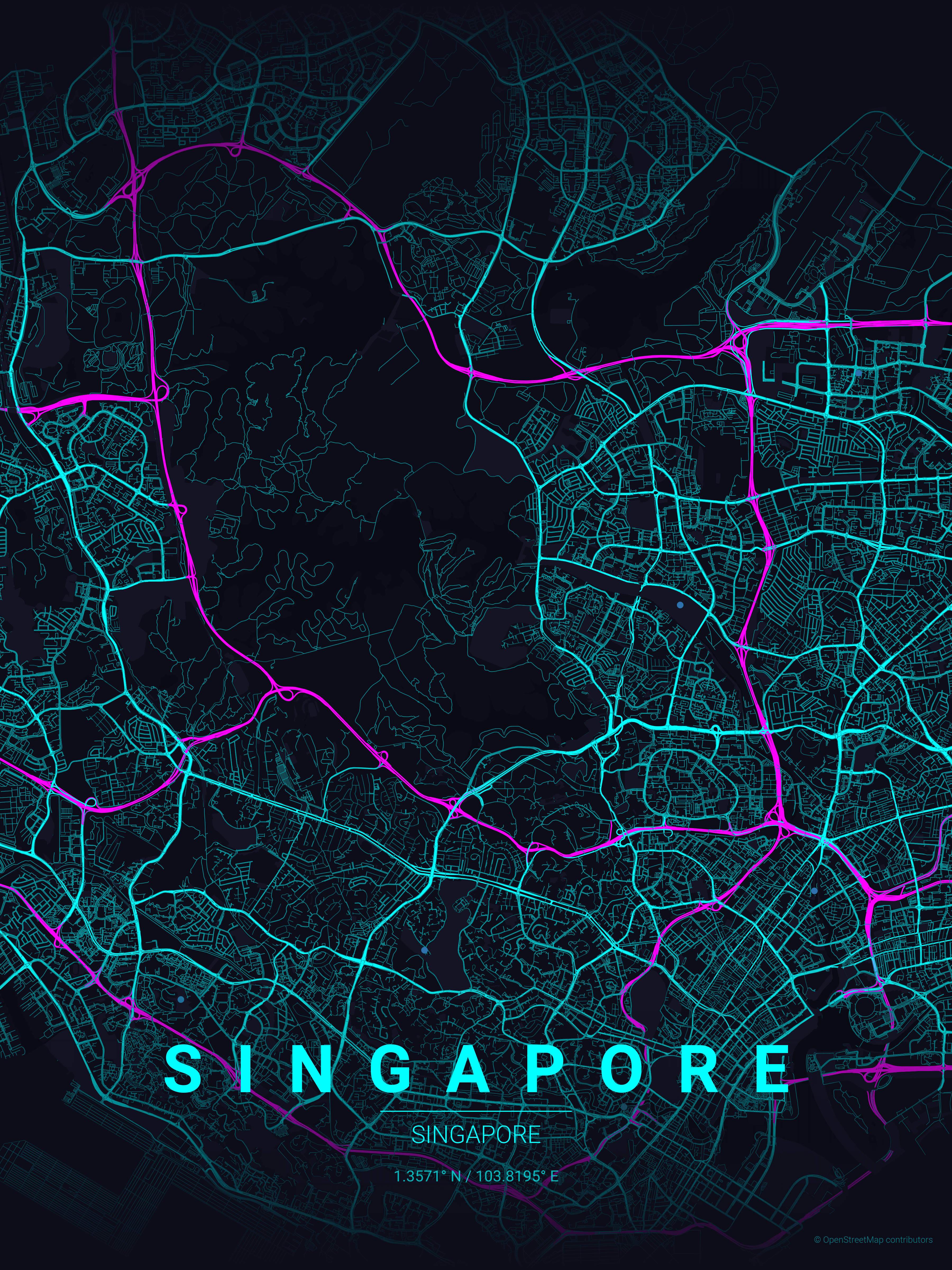 Singapore Neon Cyberpunk map poster